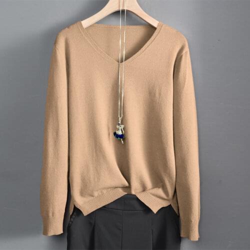 Spring and autumn new style V-neck knitted bottoming shirt pullover sweater women long-sleeved solid color top casual