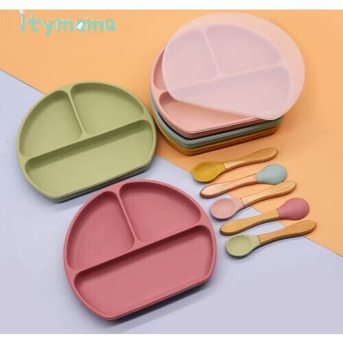 Baby Feeding Plate Food Grade Silicone Baby Plate BPA Free Infant Waterproof Kid Tableware Plate Children Dishes Sealed With Lid