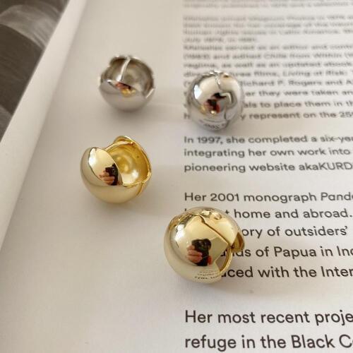 Only 1PC 18K Yellow Gold plated 15mm 925 Sterling silver Geometric circle Rounded Ball Lucky Hoop Huggie Earrings tlE1007