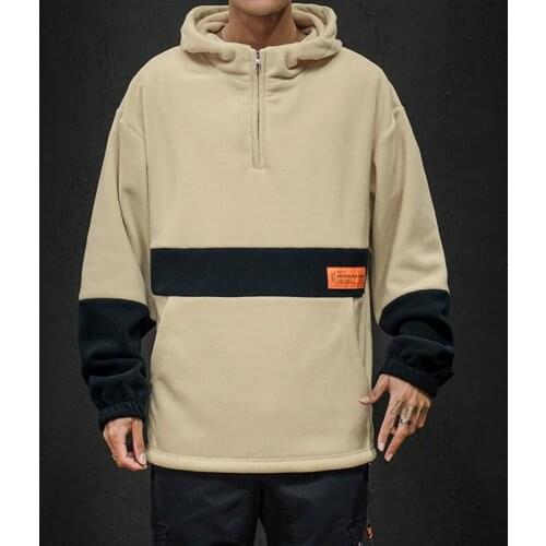 High Street Fleece Hoodie Sweatshirt Men 2021 New Zipper Collar Harajuku Hoodies Men Hooded Sweatshirts Fashion Patchwork Tops