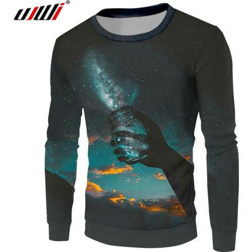 UJWI New Mens 3D Sweatshirt Print Bottle Star Hoodies Homme Leisure Long Sleeve Crewneck Loose Tops Pullovers Plus Size 5XL