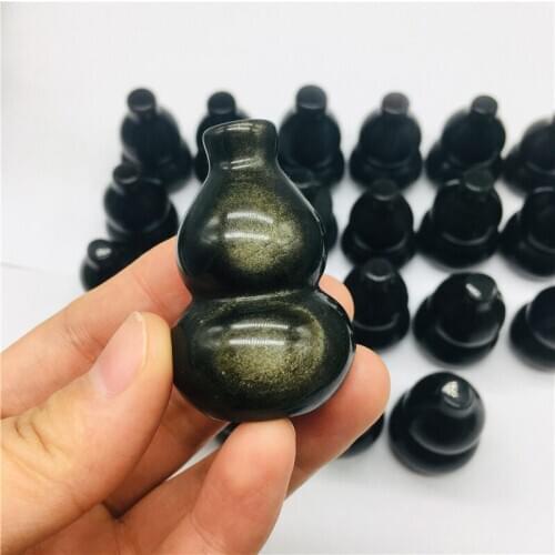 Ice soul natural obsidian gourd decorations obsidian gourd play with bright and clever household gifts in kind 1pc