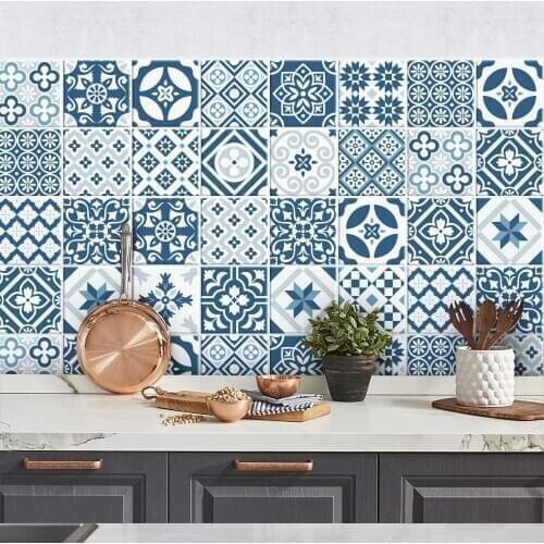 Packaging 24 tile stickers size 15x15 cm - Made in Italy PVC for bathroom and kitchen stickers Design Deep Blue