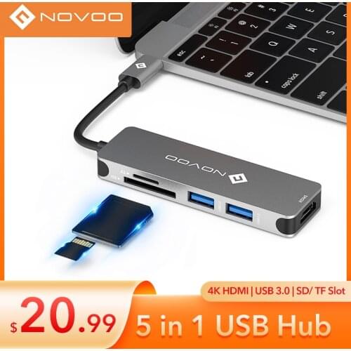 NOVOO USB Hub Type C 5-port Hubs to HDMI 4K Portable USB Hub Macbook Docking Station with USB 3.0 SD TF Card Reader Slots