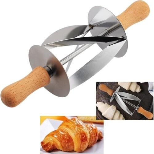 High Quality Stainless Steel Rolling Cutter Making Croissant Bread Wheel Dough Pastry Knife Wooden Handle Baking Kitchen Knife
