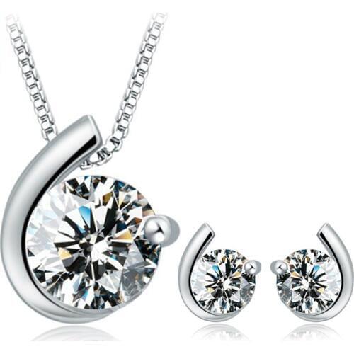 Utimtree Elegant 925 sterling silver Bridal Wedding Jewelry Sets for Women aaa CZ Zircon Pendants Necklaces Stud Earring Set