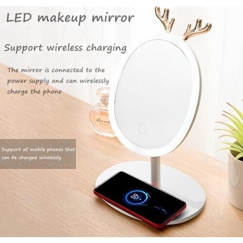 LED Makeup Mirror Desktop Fill Light Beauty Mirror Touch Screen Dimming Makeup Mirrors Mobile Phone Wireless Charging Mirror