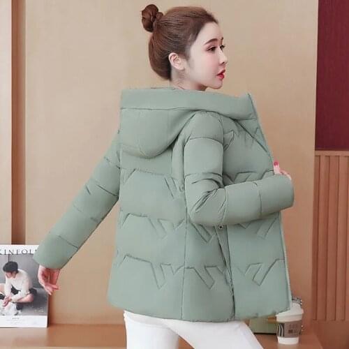 Womens Padded Cotton Jacket Hooded 2021 New Slim Padded Jacket Zipper Warm Parkas Female Korean Black Winter Jacket Women green