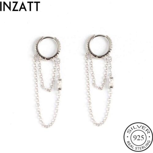 INZATT Real 925 Sterling Silver Zircon Chain Tassel Hoop Earrings For Fashion Women Party Cute Fine Jewelry Accessories Gift