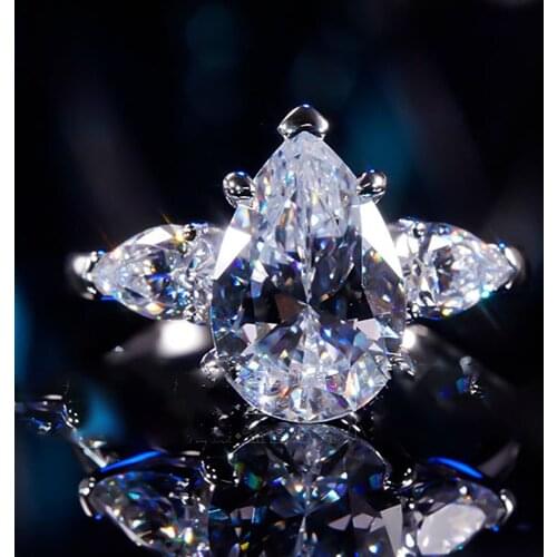 14K Au585 White Gold Women Wedding Party Engagement Ring 1 2 3 4 5 Carat Water Drop Pear Moissanite Diamond Ring Elegant Trendy