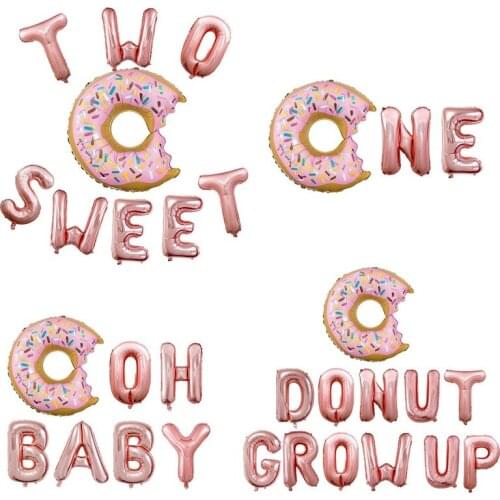 1 Set New 16inch Rose Gold Donut Grow Up Balloons Oh Baby Two Sweet One Donut Foil Balloons for Baby Shower Birthday Party Decor