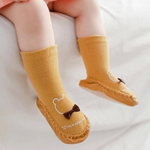 1 Pair Floor Socks Cartoon Pattern Anti-skid Cotton Toddlers Long Floor Socks for Children Baby Cute Socks Gifts