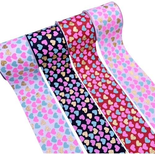 1 yard Heart Bronzing Printing Grosgrain Ribbon for DIY Craft Hair Bow Gift Wrapping Sewing Clothing Accessories Decor