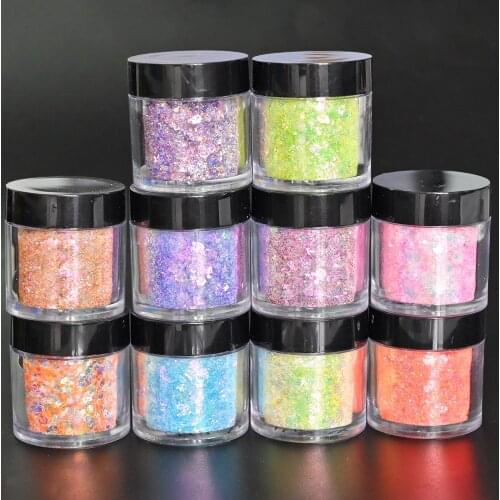 10 Colors 50g/Bag Nail Sparkly Glitter Gradient Sequins Loose UV Gel Mixed Glitter Holographic Powder Holo DIY Glitter Cosmetic