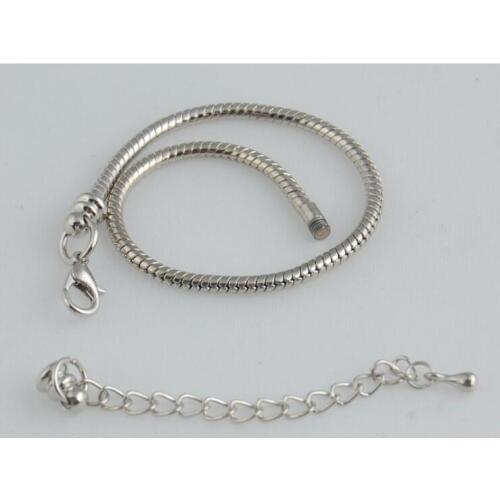 Silver plated biagi Chamilia Italian charm bracelet fit beads heart lobster clasp 16cm -22cm 100pcs