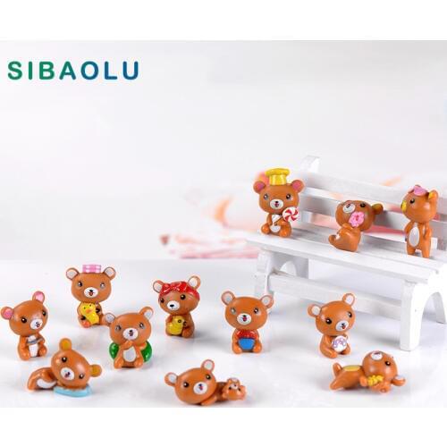 12pcs Cartoon Brown Bear Miniature Figurine Simulation Animal Model Home Decor Decoration Cake mini fairy garden ornament toy