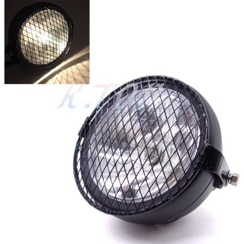 12V Black Grill Diamond Retro Vintage Motorcycle Side Mount Headlight Cafe Racer Bobber Old School