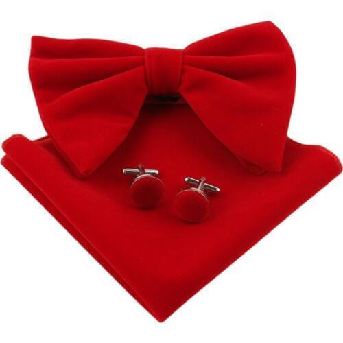 13x8.5CM Large Bow Tie Set Mens Banquet Velveteen British Solid Color Pocket Towel Cufflinks Oversized Bowtie Three-Piece Sets