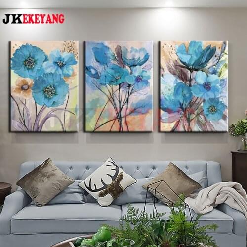 3pcs 5D Diy round/square diamond painting Abstract blue flower Diamond Mosaic Embroidery cross stitch Y4319