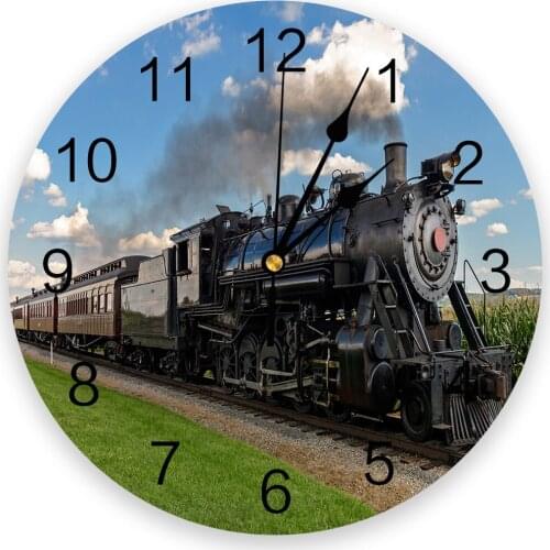 Train And Railway Travel 3d Wall Clock Modern Design Farmhouse Decor Kitchen Vintage PVC Round Clock Living Room Decoration