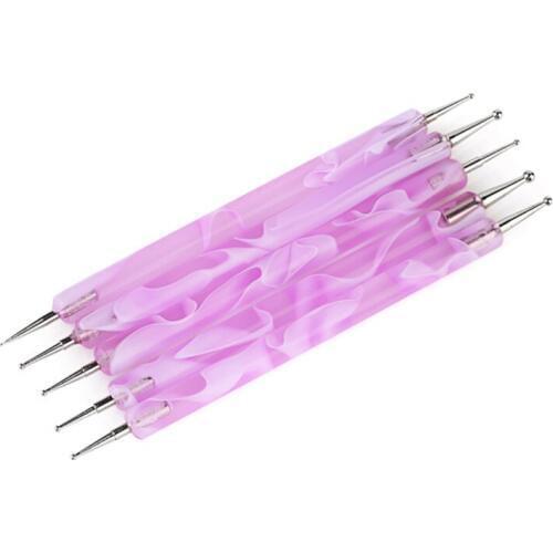 5Pcs/Set Nail Art Acrylic Point Flower Double-Head Crystal Point Drill Stainless Steel Dotting Tools Nails Design Tools