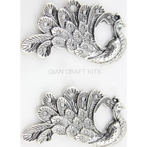 50pcs large Beads Charm peacock antique silver bronze Plated Victorian zinc alloy pendant, charm 45X24mm LM257