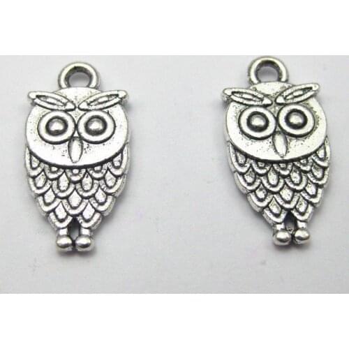 50 Tibet Silver Tone Owl Charm Pendants