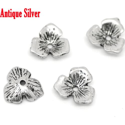 DoreenBeads Zinc Alloy Beads Caps Four Leaf Clover Antique Silver Color(Fits 14mm-20mm Beads)Stripe Pattern 11mm x 10mm ,9 PCs