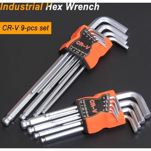 9 PCS Double-End L Type Screwdriver Hex Wrench Set Allen Key Hexagon Flat Ball Torx Star Head Spanner Key Set Hand Tools