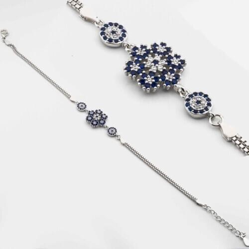 925 Sterling Silver Bracelet with Evil Eye Bead and Snowflake Design