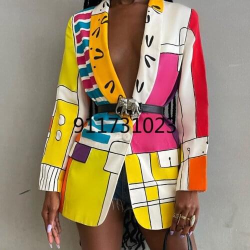 Dashiki African Blazer for Women Casual Long Sleeve Slim Coat Office Lady Formal Blazers African Clothes for Women Without Belt