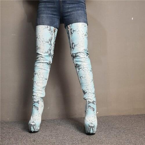 Botas mujer invierno platform women shoes leather thigh high heel bota over the knee boots long female motorcycle plus size47