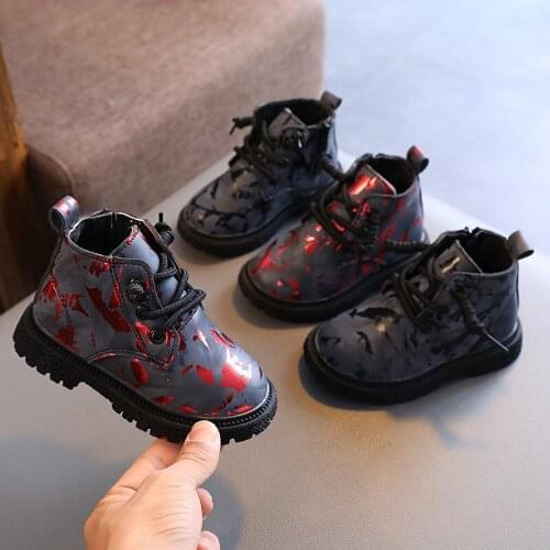 Kids Ankle Boots Platform Gold Foil Children Short Boot Black 21-30 Toddler Autumn Round Toe Bling Boys Girls Casual Shoes