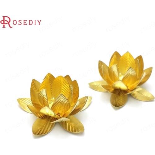 C802)10 pieces 27mm,height 14mm Not plated color Brass 3D Multi-layer Lotus Flower Diy Jewelry Findings Accessories Wholesale