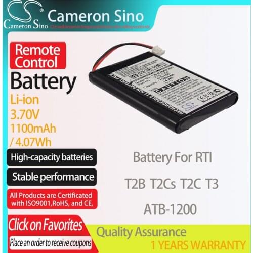 CameronSino Battery for RTI T2B T2Cs T2C T3 fits RTI ATB-1200 Remote Control battery 1100mAh/4.07Wh 3.70V Li-ion Black