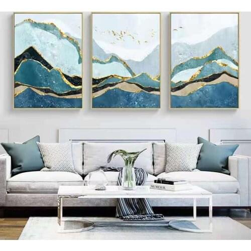 Living Room Decoration Painting Blue Mountains Atmosphere Light Luxury Background Porch Mural Nordic Sanshui Painting