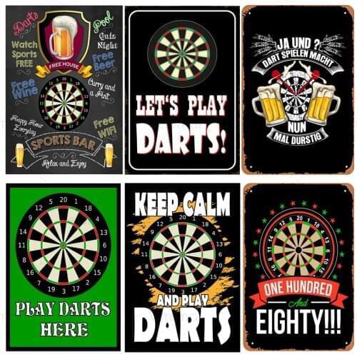 Dart Board Play Darts Vintage Tin Sign Wall Art Hanging Metal Poster Iron Plate Retro Plaque for Club Game Room Home Decoration