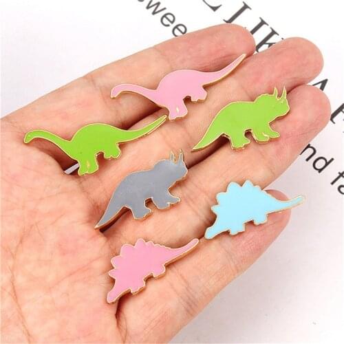 Julie Wang 4PCS/Set Enamel Cartoon Dinosaur Brooch Clothing Pin Animal Buttons Badges Pins Jewelry Wholesale