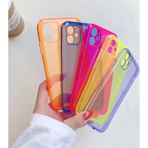 Fluorescent Color Shockproof Phone Case For iPhone 11 Pro Max XR X XS Max 7 8 6 6s se Plus Neon Case Soft TPU Clear Phone Cover