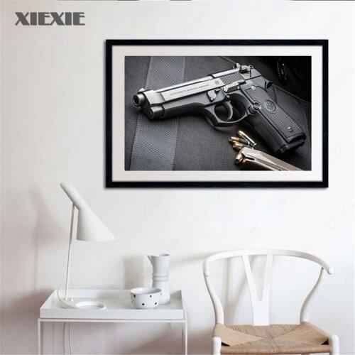 HD Print Pistol with Bullet Canvas Painting Abstract Canvas Painting Gun Posters Modern Wall Art Picture for Home Decor