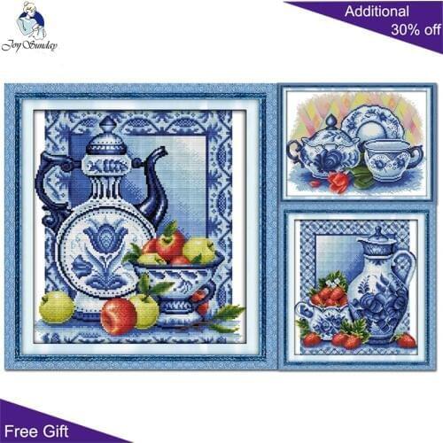 Joy Sunday Chinese Cross Stitch J045(1)(2) J178 Blue and White Porcelain Chinese Cross Stitch Dinner Room Home Decor