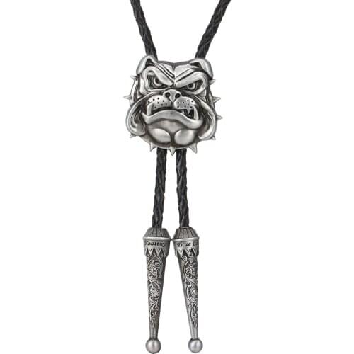KDG Western Cowboy Zinc Alloy Vicious Dog Necktie Pendant Necklace Western Cowboy Necklace Genuine Leather Cord