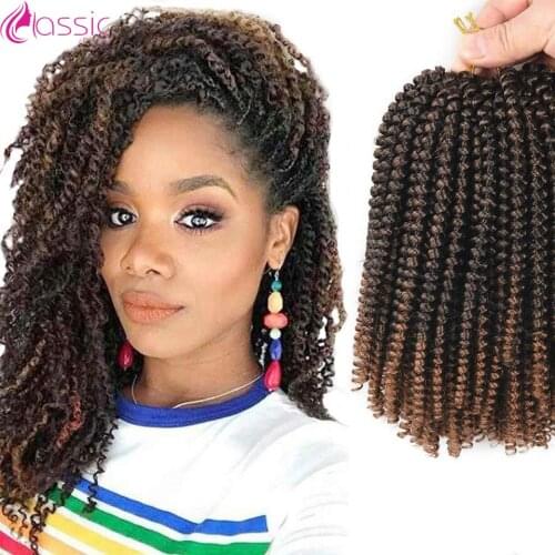 CLASSIC PLUS 8 Inch Fluffy Crochet Braids Spring Twists Hair 60 Strands Synthetic Hair Braiding Brown Wigs Twist Hair Extensions