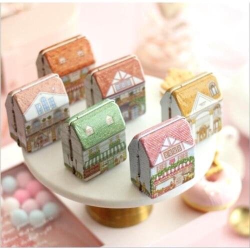 12pcs/box Cartoon Print Tin Box Metal Coin Saver House Shape Jewerly Case Pill case Chocolate Box Iron Gift Storage Case