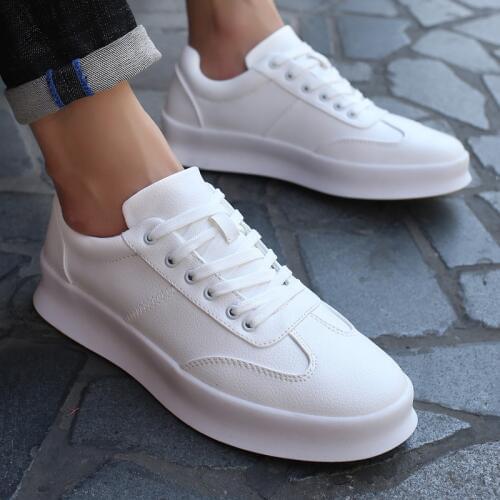 Increased thick bottom fashion casual leather shoes solid color breathable non-slip student board shoes white shoes mens shoes
