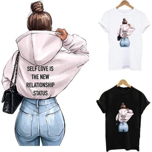 Patches For Clothing DIY Women T-Shirt Thermal Heat Transfer Sticker Fashion Girl Iron On Patch Cute Girl Applique Decoration