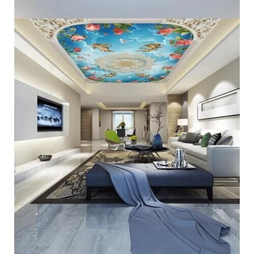 Custom Wallpaper Ceiling Stickers Mural 3D Cameo sky angel rose flower Living Room Bedroom Ceiling Decoration Wall Painting
