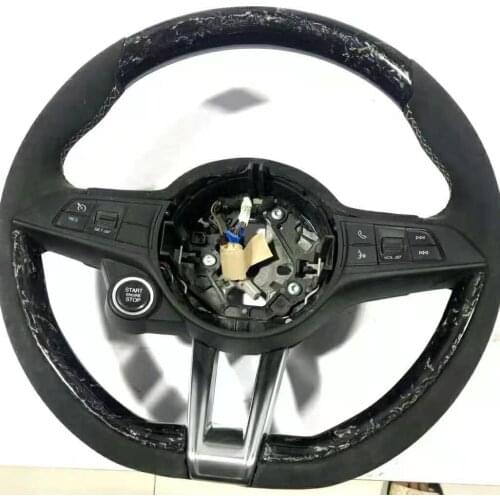 Customized Forged Carbon Fiber Leather Steering Wheel Trim with Buttons for Alfa Romeo Giulia&Stelvio 2017 Alcantara