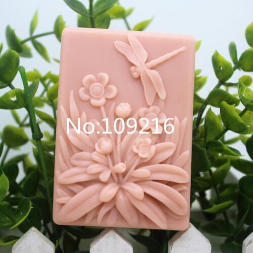 New Product!!1pcs Dragonfly with Small Flowers (zx159) Silicone Handmade Soap Mold Crafts DIY Mould