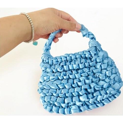 Ribbon Hand-woven Women Handbag Crochet Handmade Totes Solid Travel Vacation Bag Popular Simple Female Daily Bag